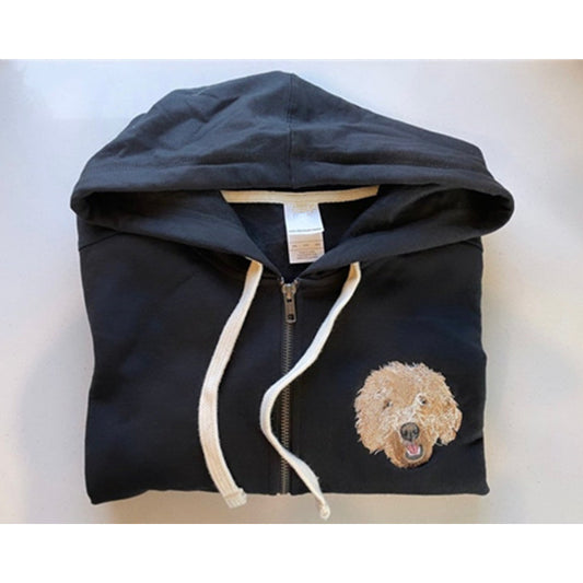 Custom Embroidered Pet Portrait Hooded Zip Up Hoodie