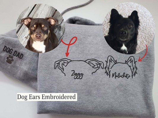 EMBROIDERED Dog Ears Sweatshirt with Personalized Names, Custom Pet Crewneck