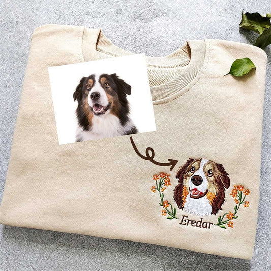 Sudadera con capucha personalizada con cara y nombre de mascota bordada 