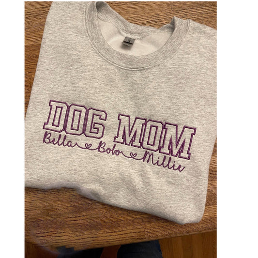 Dog Mom Custom Pet Portrait Sweatshirt Embroidered Hoodie, Personalized Embroidery Pet Name On It