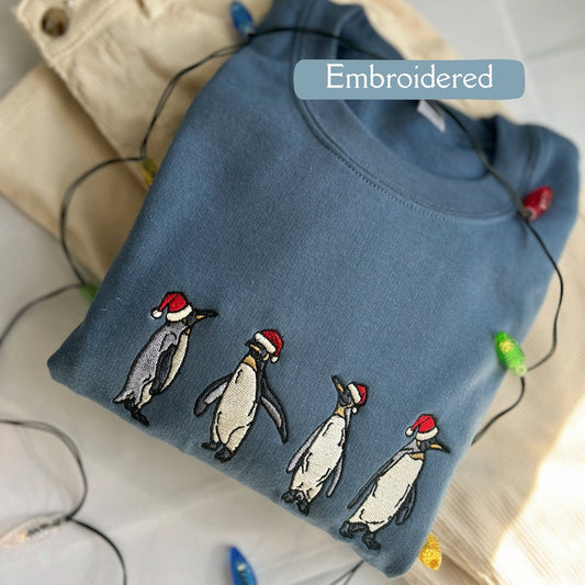 Christmas Penguin Sweatshirt, Penguin Embroidered Sweatshirt Hoodie