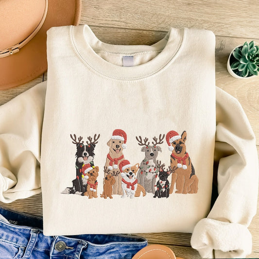 Embroidered Christmas Dog Sweatshirt, Family Dog Christmas Pet Embroidered Hoodie